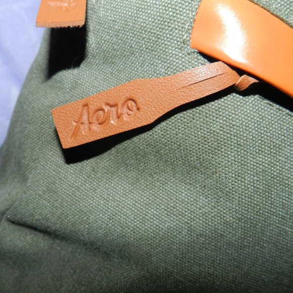 Aeropostale 18" Logo Canvas Backpack Olive Green Orange Leather NEW/NWT - Picture 6 of 15